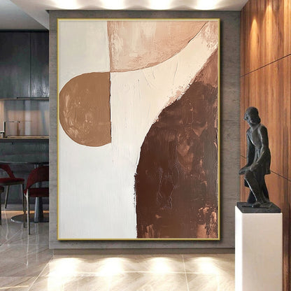 Big Painting Brown, Beige, and White Abstract Organic Shape Painting For Sale HS160