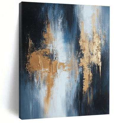 Large Size Blue, Black, and Gold Abstract Textured Painting For Sale HS115