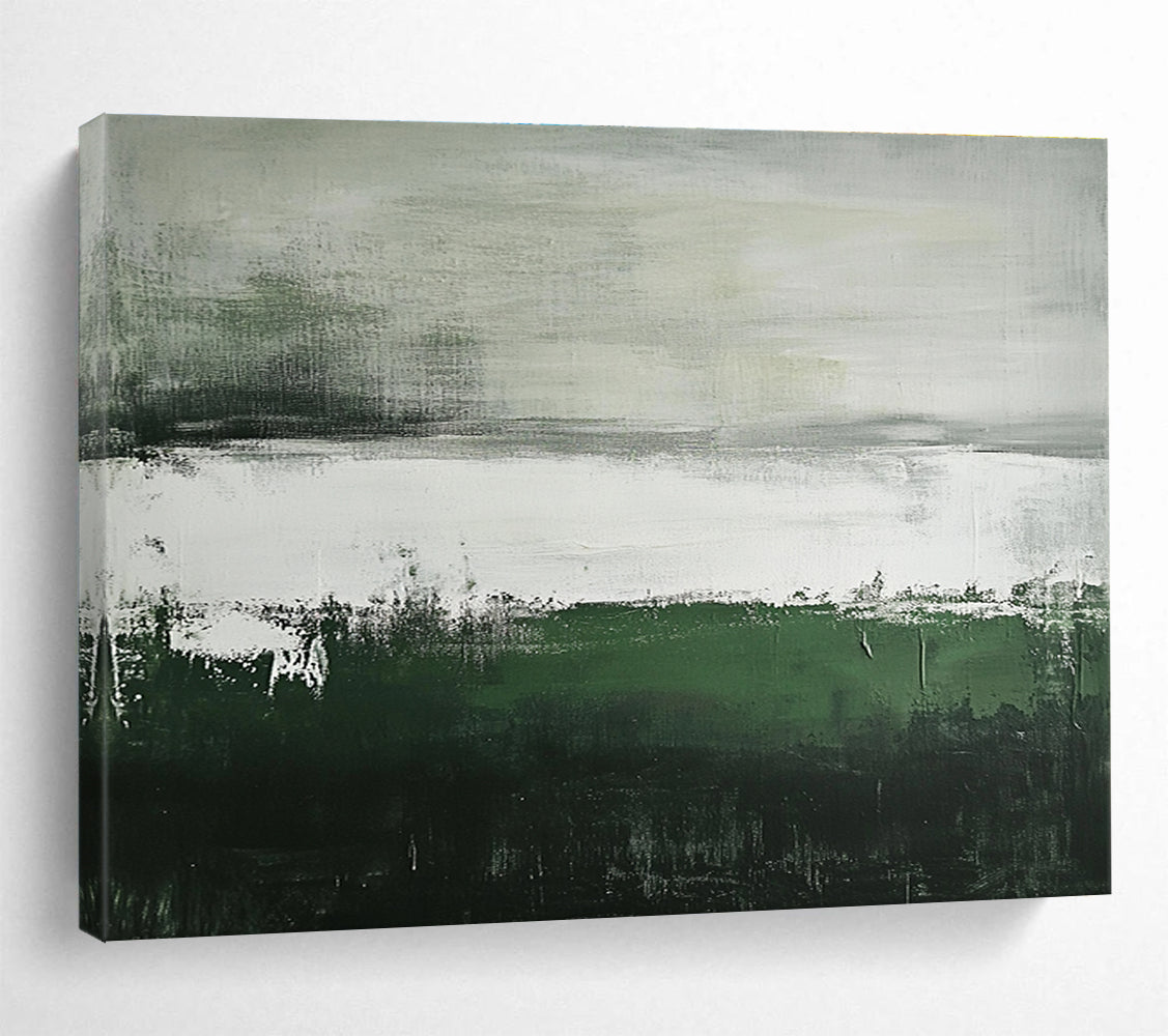 Oversized Canvas Art Green, Gray, and White Abstract Landscape - Acrylic Painting WB297