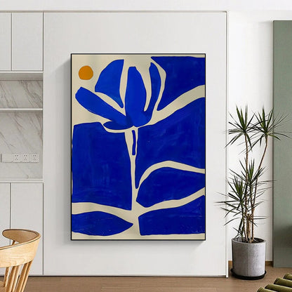 Hand Painted Art Blue and Orange Floral Abstract Art HS601