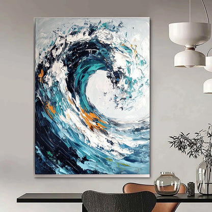 Blue, White, Orange Abstract Seascape Art For Bathroom and Living Room WS432