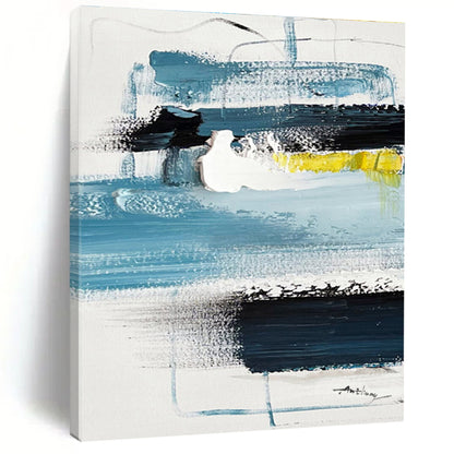 Modern Art Acrylic with Blue, Black, White and Yellow Colors, Abstract Urban Theme HS462