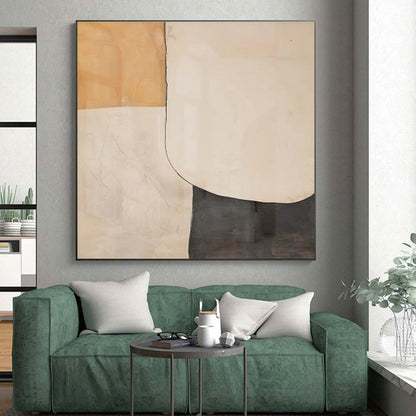 Handmade Art Beige & Gray Geometric Abstract, Minimalist Canvas Art HS452