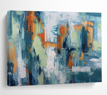 Large Size Teal, Orange and Green Abstract Urban Painting WB079