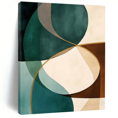 Modern Art Acrylic Teal, Brown, and Beige Circular Abstract Art HS736