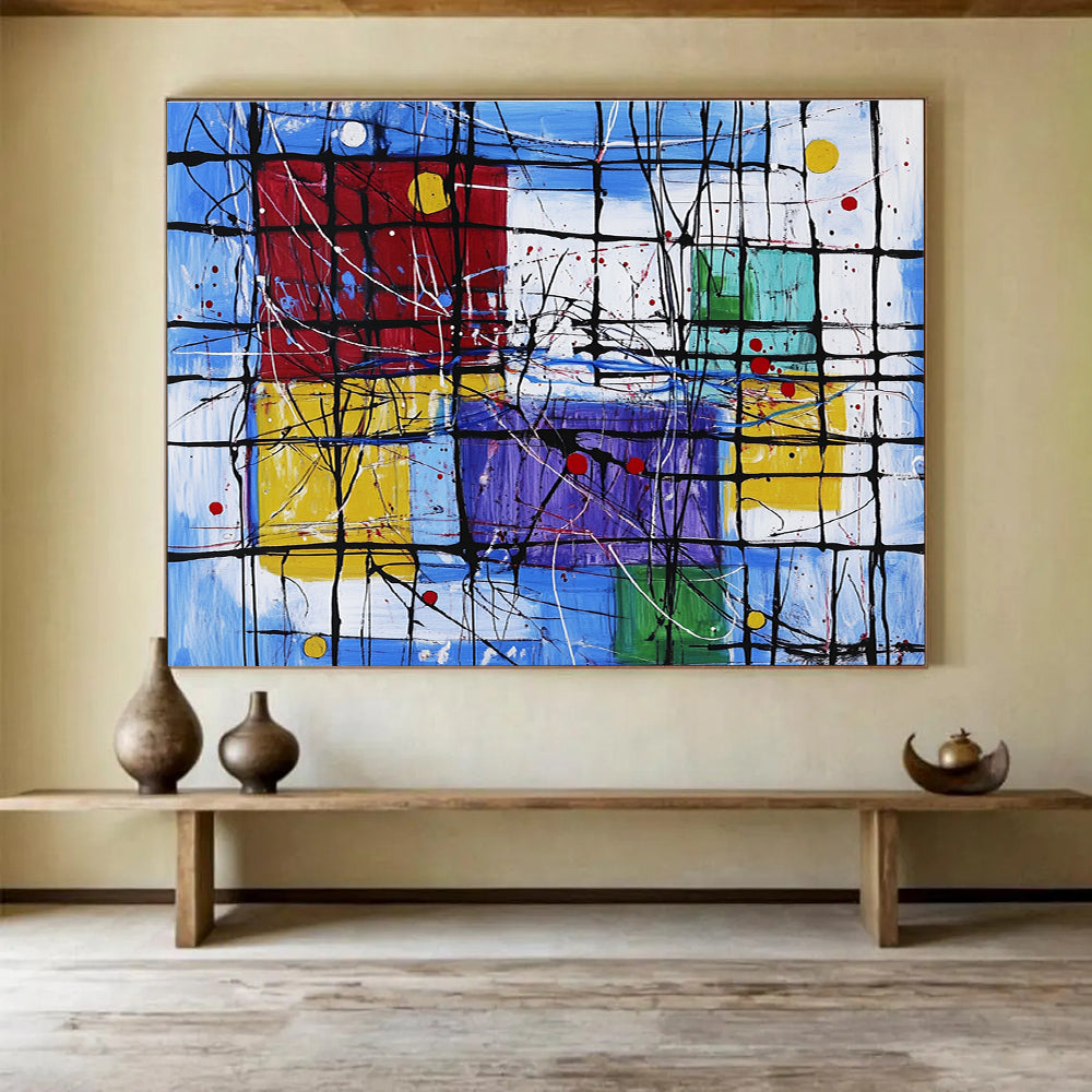 Oversized Canvas Art in Multicolor Geometric Abstract Style WB247