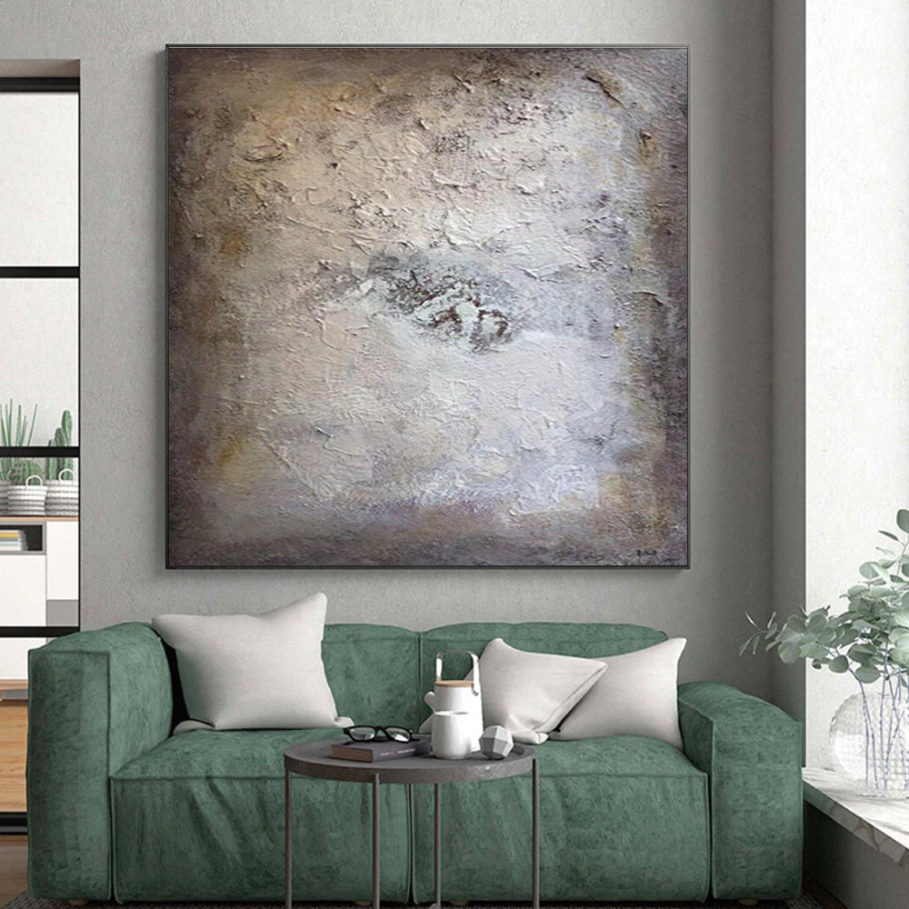Minimalist Canvas Art Beige & Gray Textured Abstract, Handmade Art HS252