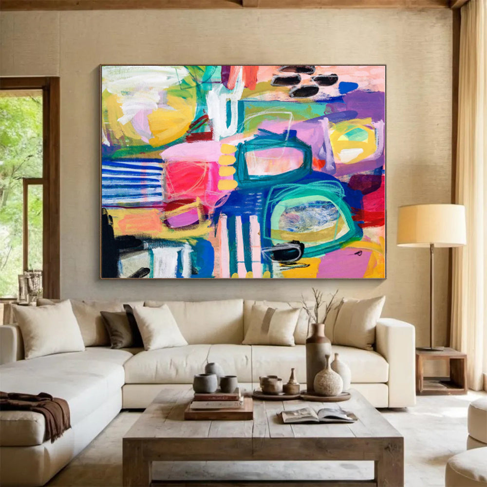 Hand-Painted Multicolor Gestural Abstract, Acrylic Modern Art Painting HS296