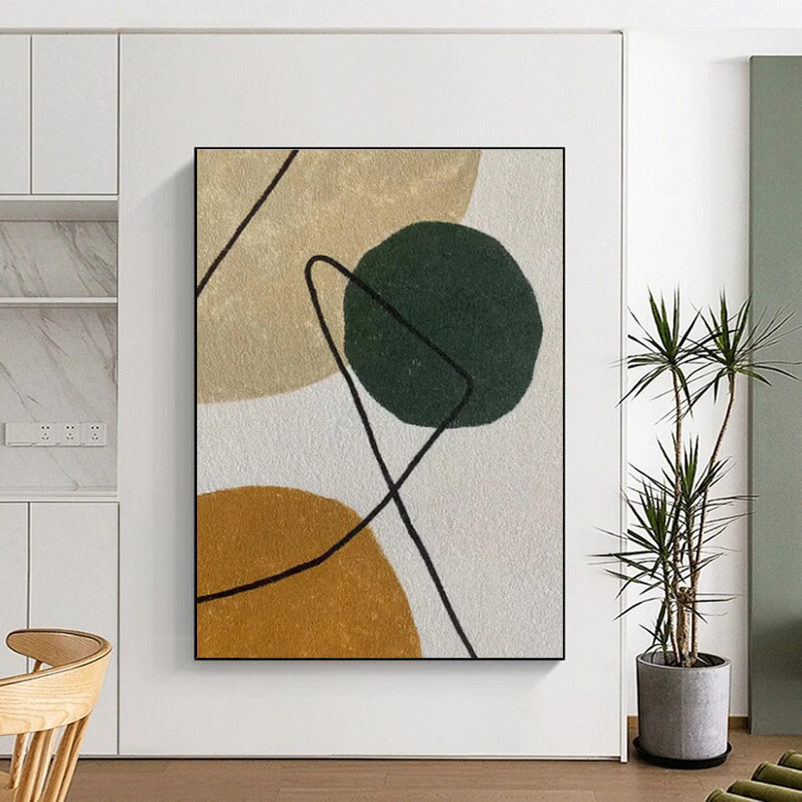 Hand Painted Art Green, Brown & Beige Organic Abstract, Acrylic Modern Art Paintings HS435