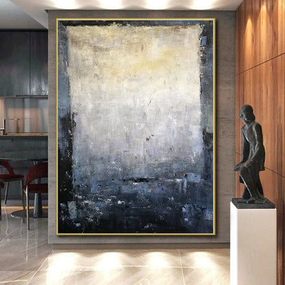 Huge Size Gray and Blue Abstract Textured Painting For Sale HS098