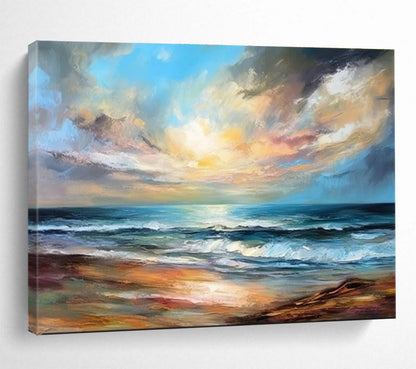 Modern Art Acrylic: Colorful Coastal Sunset Abstract Painting WB368