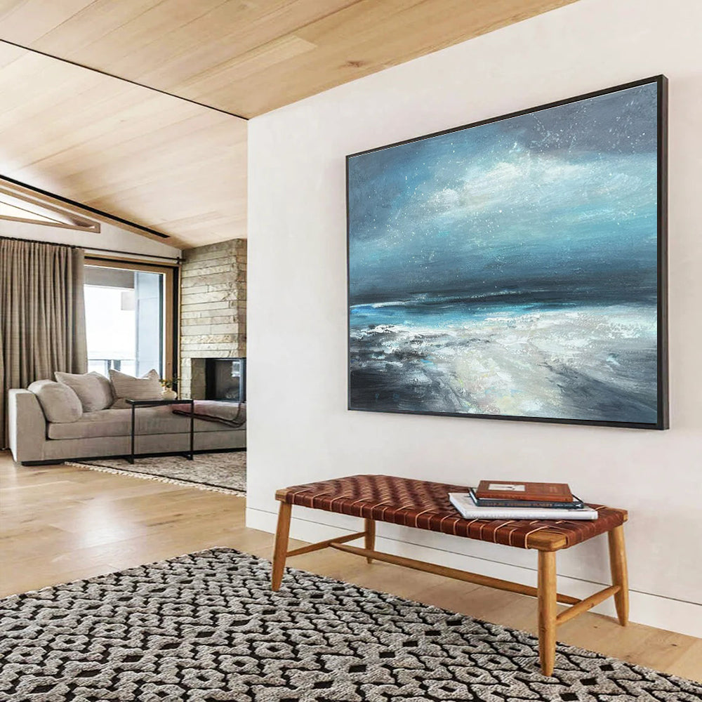 Blue, Gray, White Abstract Seascape Art For Sale WB410