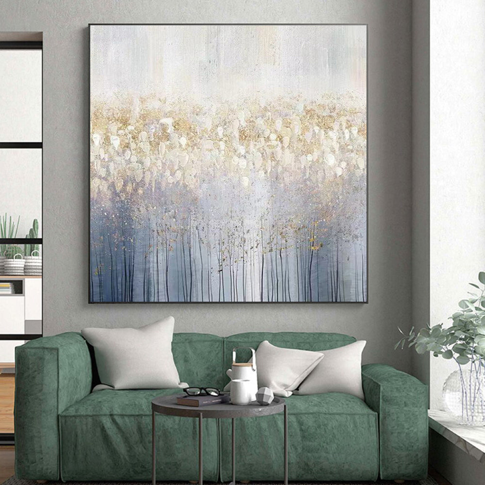 Handmade Art Oversized Abstract Wall Art with Gold, Gray, White Textures - Acrylic Modern Art Painting HS512