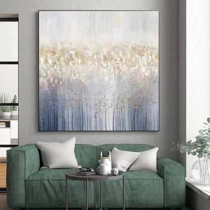 Handmade Art Oversized Abstract Wall Art with Gold, Gray, White Textures - Acrylic Modern Art Painting HS512
