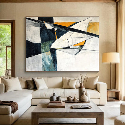 Modern Art Abstract Paintings with Black, White, Orange and Teal Colors, Geometric Abstract Theme WB312