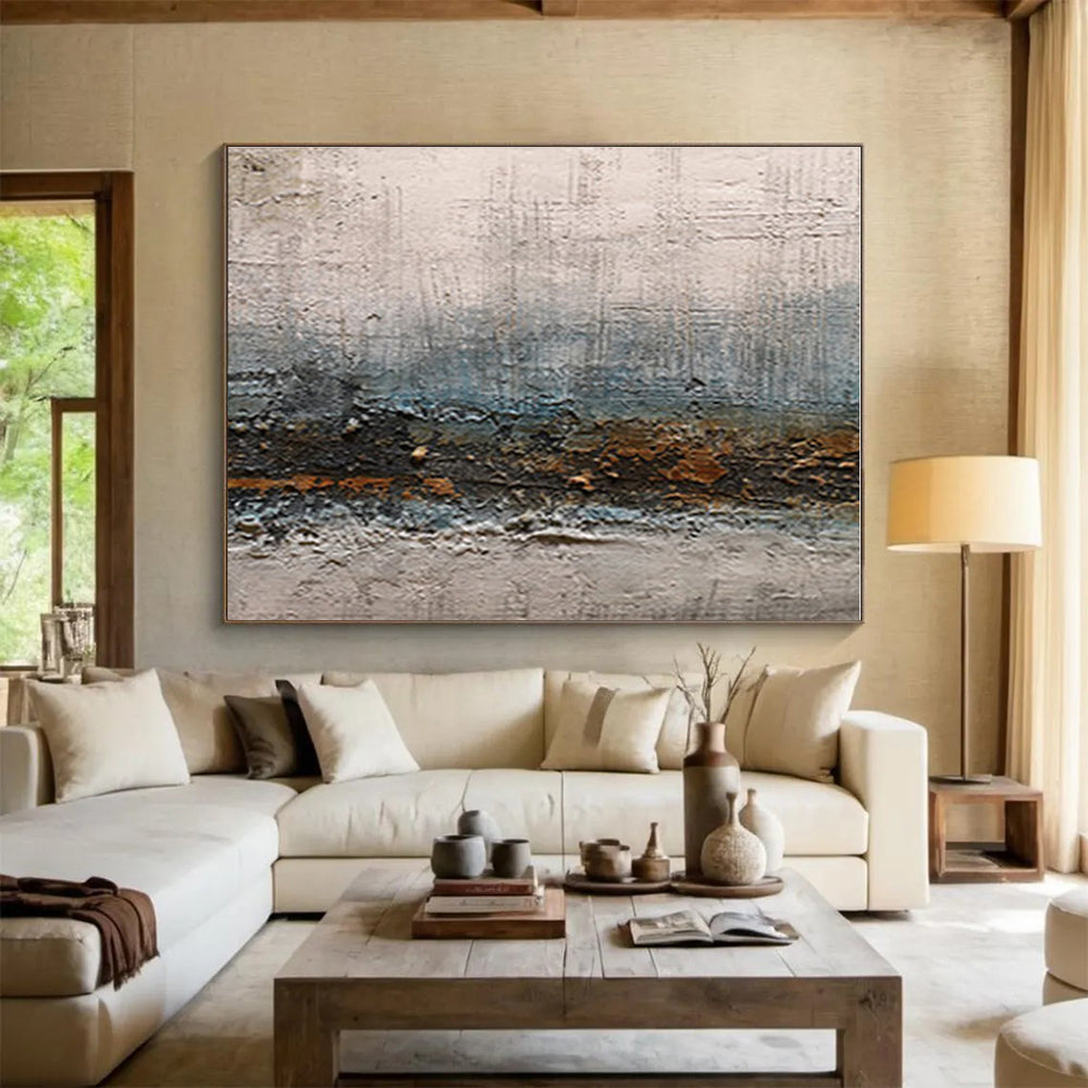 Big Size Gray, Brown and Blue Abstract Textured Landscape Painting WB095