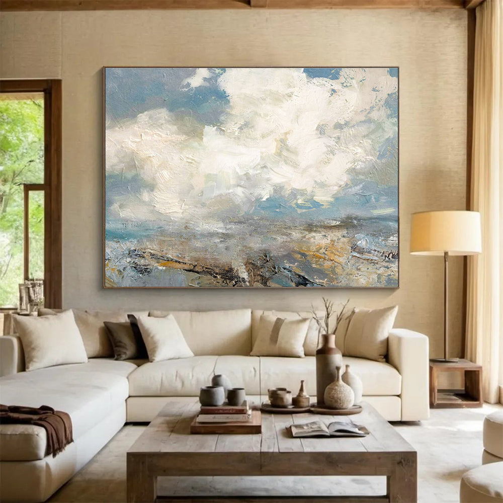 Blue, Gray, Beige Abstract Cloudscape Art For Sale WB385
