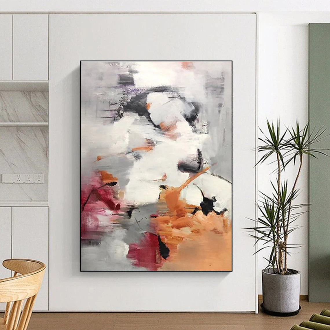 Unique Abstract Art Gray, Orange & Red Abstract Dynamic Shapes Art HS394
