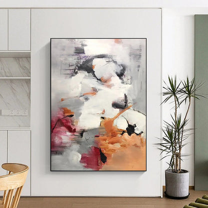 Unique Abstract Art Gray, Orange & Red Abstract Dynamic Shapes Art HS394