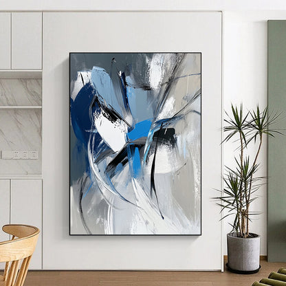 Acrylic Modern Art Paintings Blue, Black, and White Abstract Expressive Painting For Sale HS164