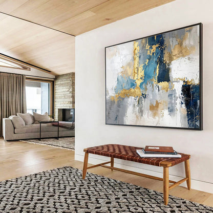 Blue, Gray, Gold Abstract Textured Artwork For Sale WB371