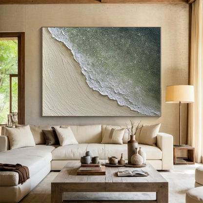Hand Painted Art Green, Beige, and White Textured Abstract Landscape HS674