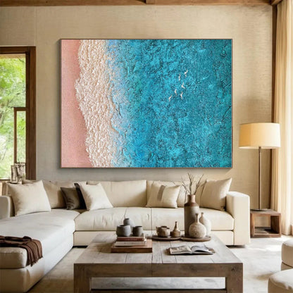Oversized Abstract Wall Art with Gray, Beige and Blue Colors, Textured Abstract Theme HS497