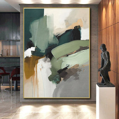 Large Contemporary Wall Art Earthy Greens and Neutrals Abstract HS577