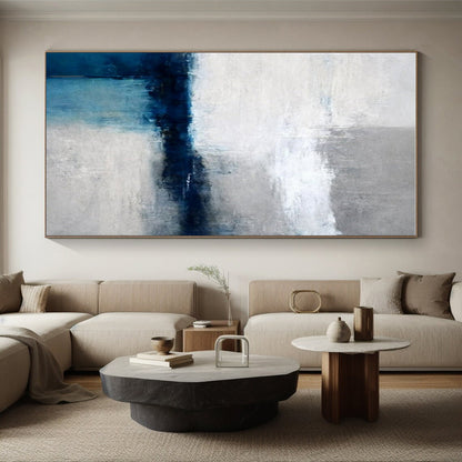 Modern Art Acrylic Blue, Gray, and White Abstract Landscape HS664