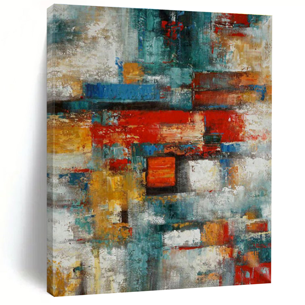 Hand Painted Art Multicolor Geometric Abstract Painting On Canvas HS771