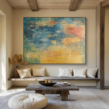 Big Size Blue, Yellow, and Red Abstract Textured Art - Acrylic Painting WB292