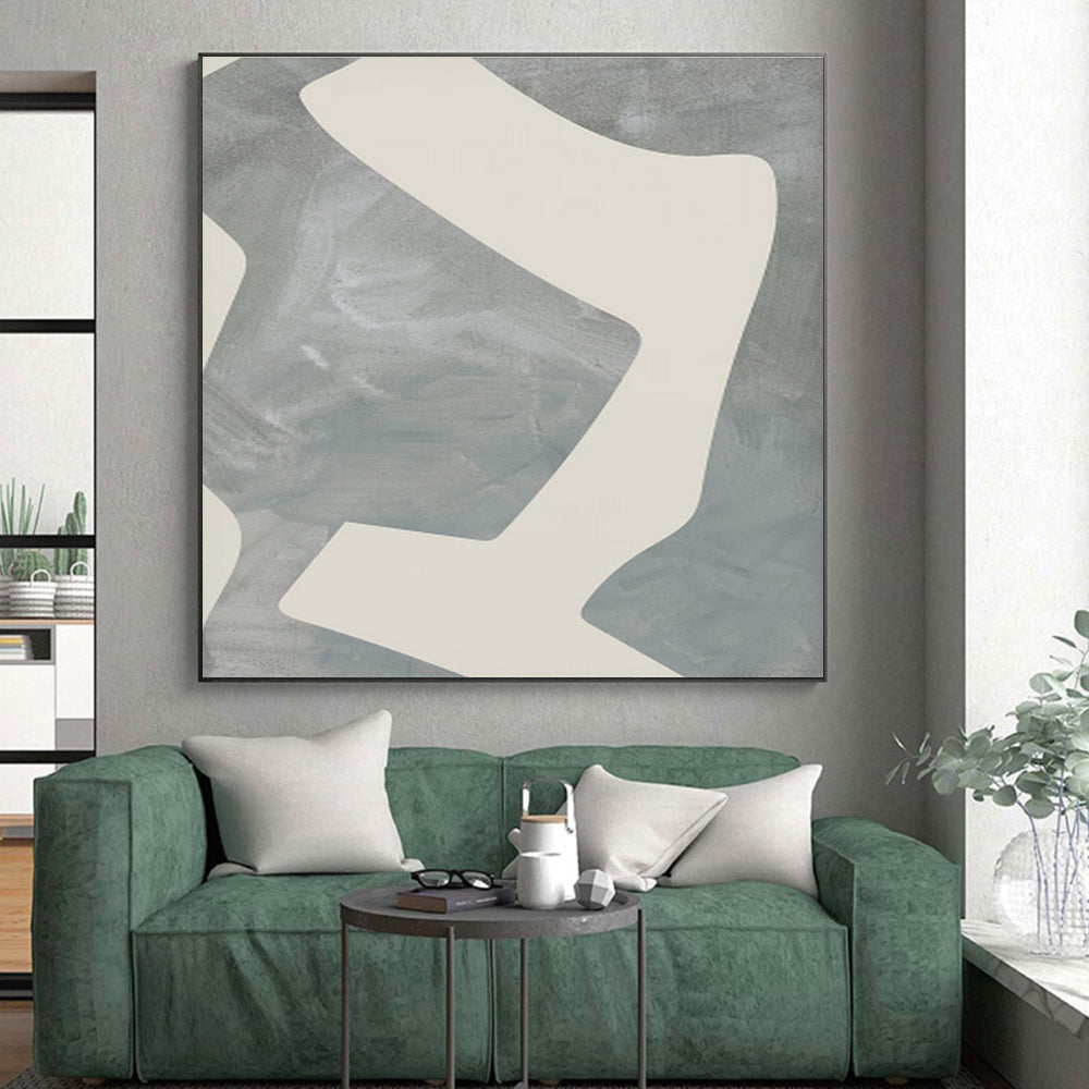 Unique Abstract Art Gray & Beige Geometric Abstract, Large Contemporary Wall Art HS447
