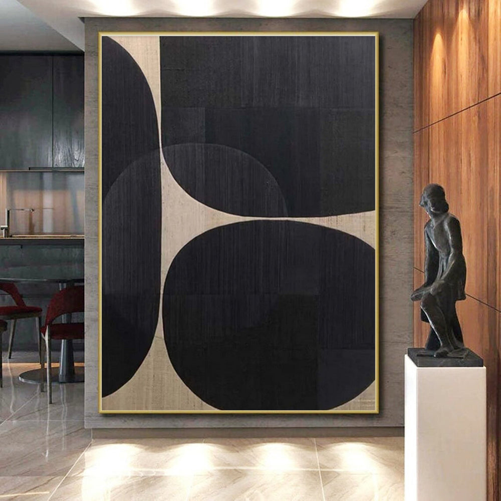 Handmade Art Geometric Black and Beige Large Contemporary Wall Art - Modern Art Acrylic HS506