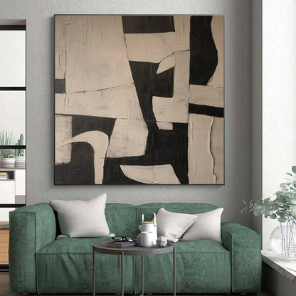 Hand-Painted Black & White Geometric Abstract, Acrylic Modern Art Painting HS317