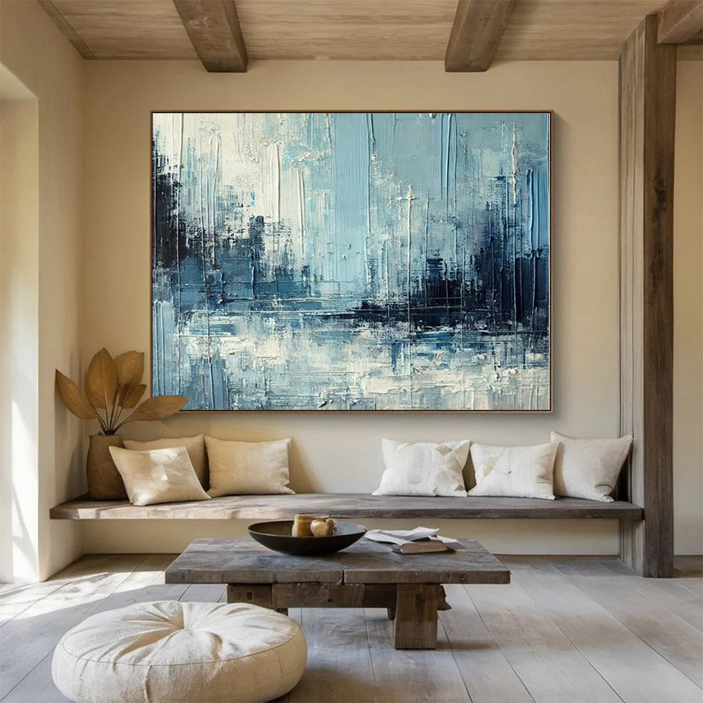 Extra Large Size Blue and Gray Abstract Urban Landscape Painting WB094