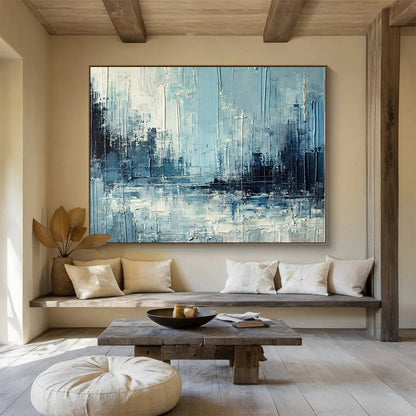 Extra Large Size Blue and Gray Abstract Urban Landscape Painting WB094