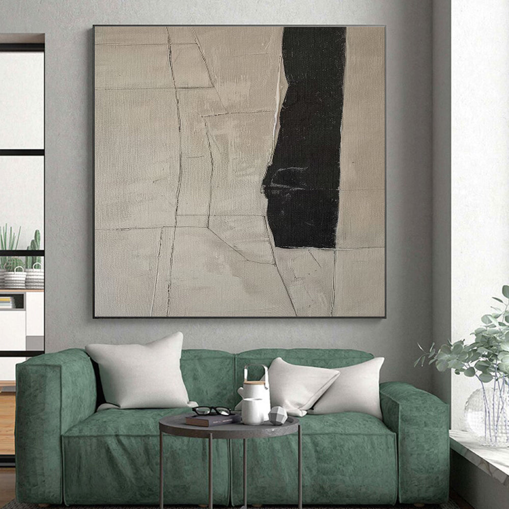 Hand-Painted Black & Beige Textured Abstract, Acrylic Modern Art Painting HS370