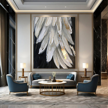 White and Gold Textured Feather Abstract Painting For Sale Online WS469