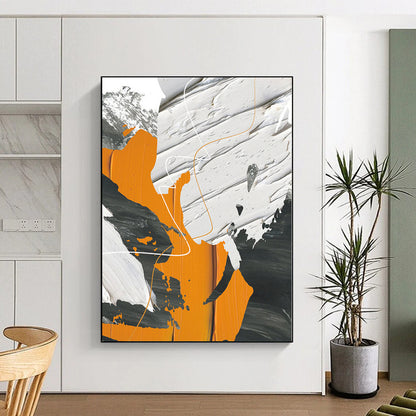 Hand-Painted Orange, Black, and White Abstract Textured Painting For Sale HS090