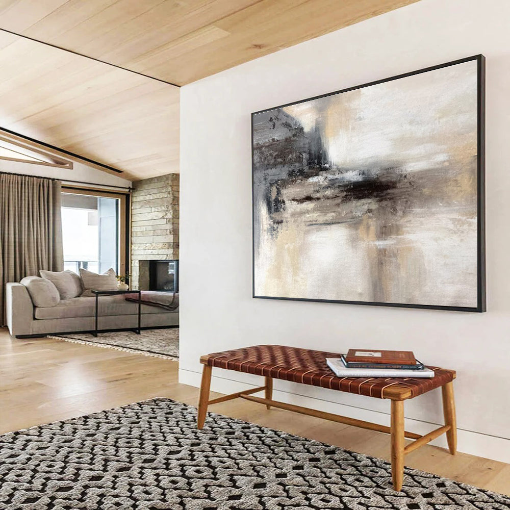 Gray, Beige, Black Abstract Textured Landscape Art For Sale WB408