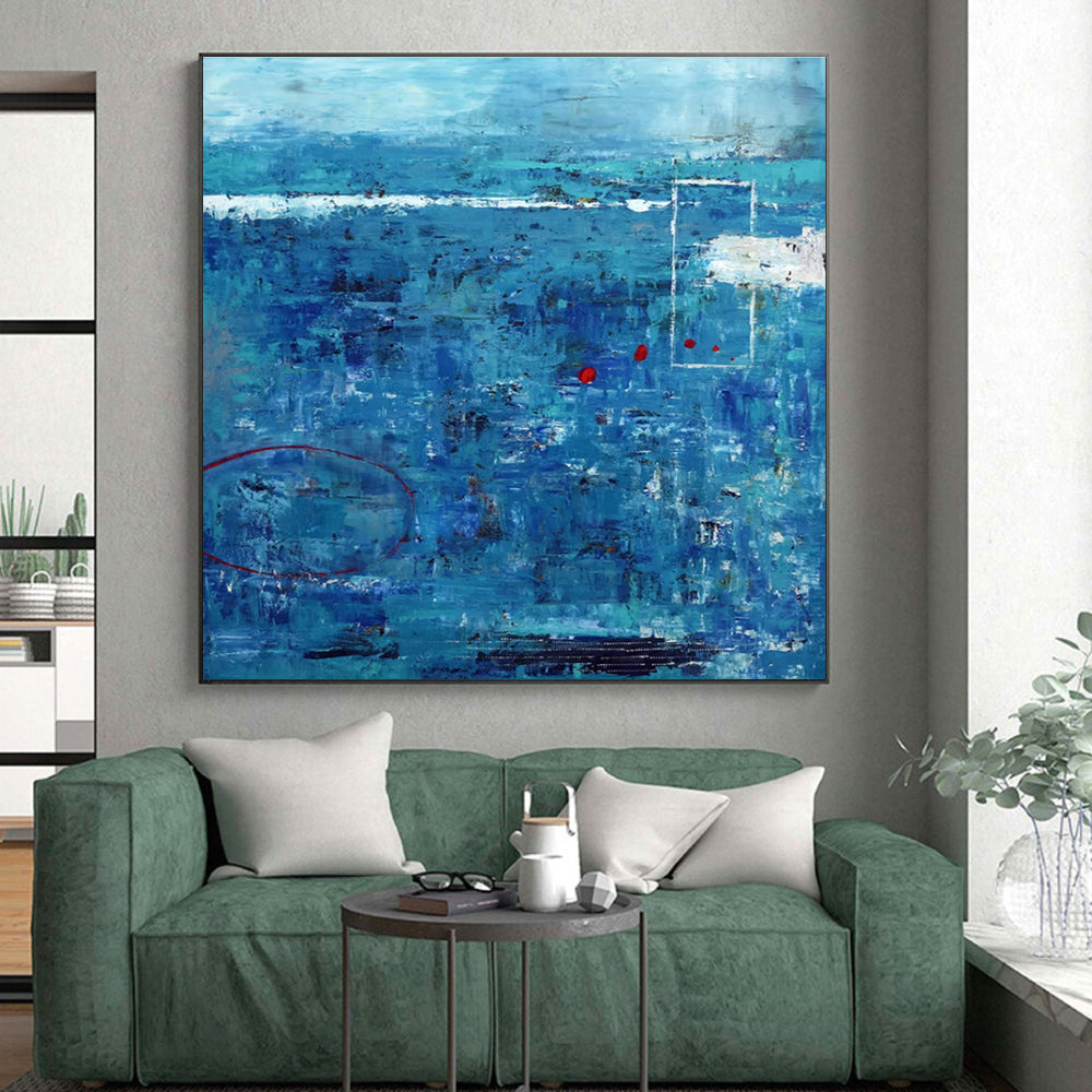 Hand Painted Art Blue and Red Textured Abstract Painting On Canvas HS824
