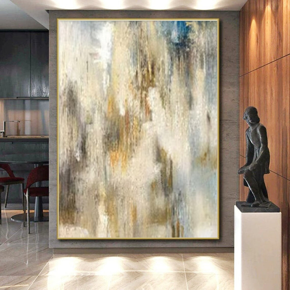 Modern Art Acrylic Neutral Tones with Blue Accents Abstract Art HS650