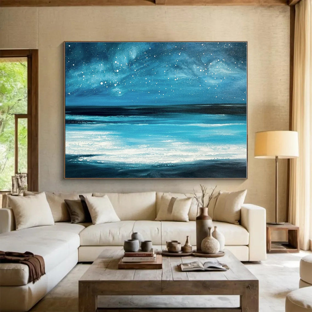 Brown, Gray Abstract Starry Seascape Acrylic Painting WB036