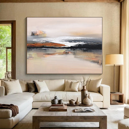 Huge Size Beige, Brown and Black Abstract Landscape Painting WB157