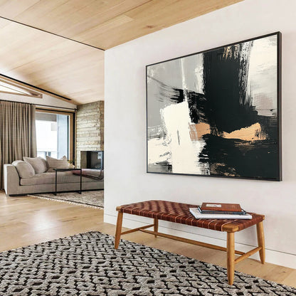 Hand Paintings with Black, White, Gold and Gray Colors, Minimalist Abstract Theme WB328