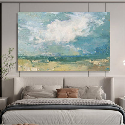 Blue, Green, Beige Abstract Landscape Art For Sale WB384