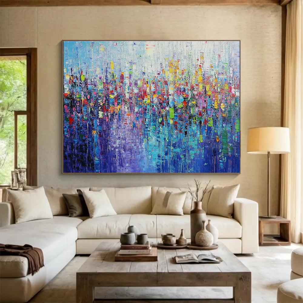 Extra Large Size Multicolor Textured Cityscape Abstract Painting WB248
