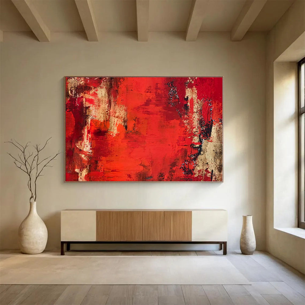 Big Size Red, Beige and Black Abstract Textured Painting WB080