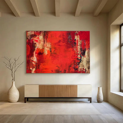 Big Size Red, Beige and Black Abstract Textured Painting WB080
