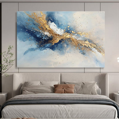 Oversized Canvas Art in Blue, Gold, and White Textured Abstract Style WB264